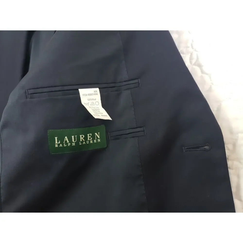 Lauren Ralph Lauren Blazer Meas 40R Navy Blue Wool Gold Buttons Business